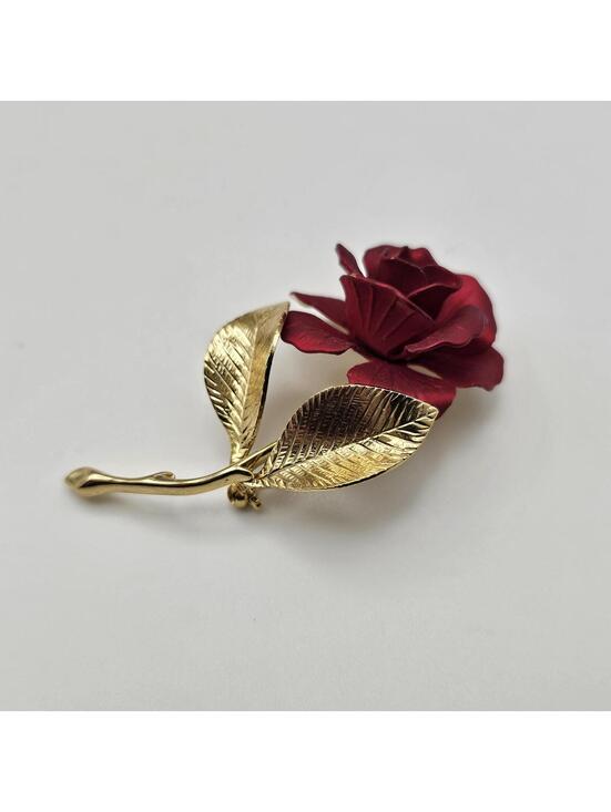 Other - Vintage Cerrito Red Rose Brooch Gold Tone Enamel Floral Pin